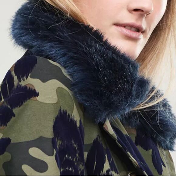 NWT Banana Republic Peacoat Jacket Olive Camo Navy Faux Fur Collar Size XSP New - Picture 11 of 16